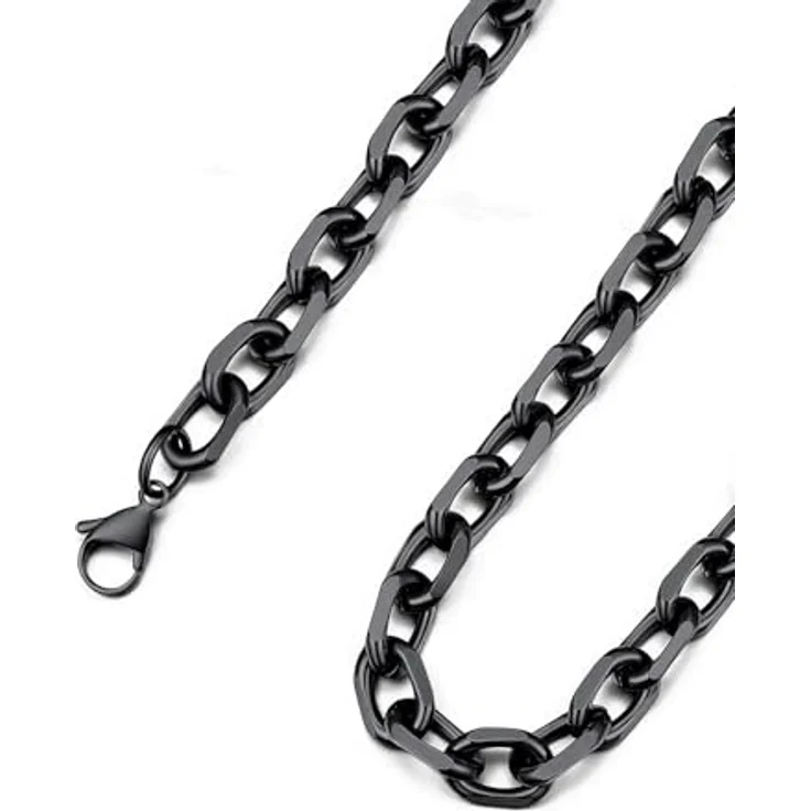 ChainsHouse Anker Kette Schwarz Edelstahl Rolo Kette 9mm Herren, 61cm Gliederkette mit Karabinerverschluss, robust und antiallergen – Bild 1