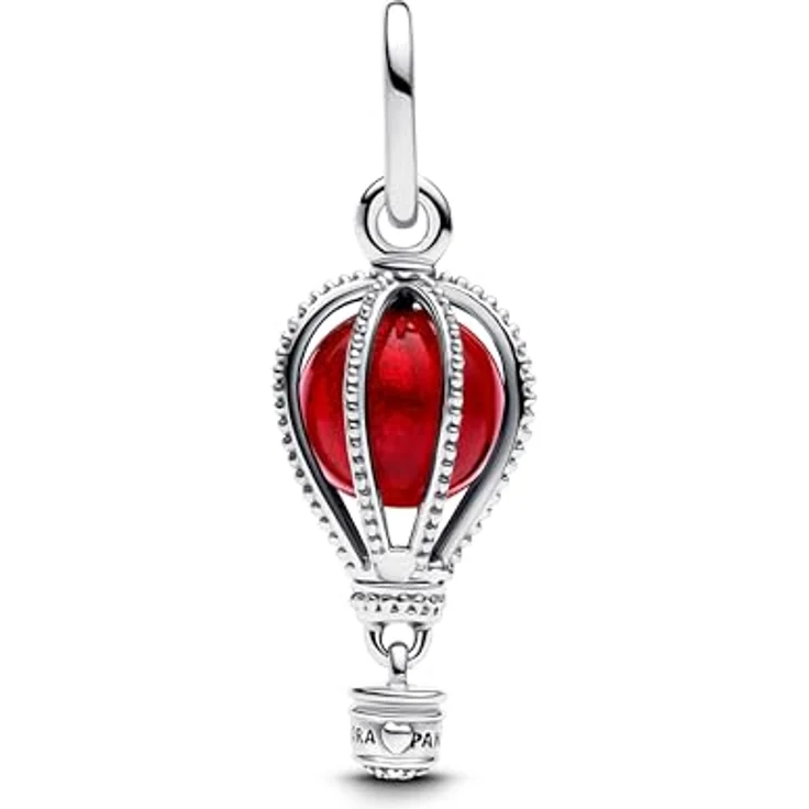 PANDORA Moments Heißluftballon Murano-Glas Charm-Anhänger aus Sterling Silber, roter Ballon, kompatibel mit Moments und ME Armbändern, 798064C01 – Bild 1