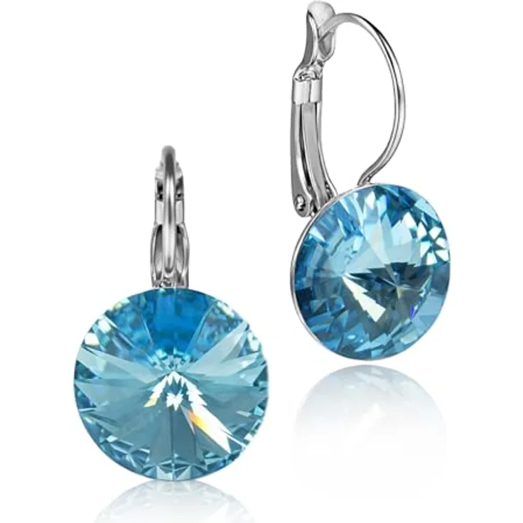Trachtenland LUISIA Ohrringe Rivoli, 14 mm mit Premium Kristallen in Aqua/Hellblau, nickelfreie Metallfassung, inkl. Geschenkkästchen