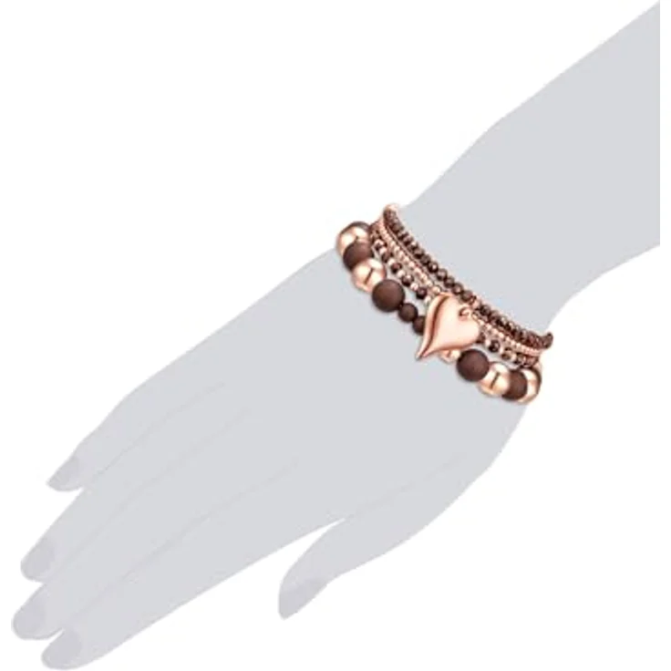 Lulu & Jane Damen Bettelarmband aus roségoldfarbener Metall-Legierung mit braunem Glas-Herz, 4-reihig, Vintage-Look, Länge ca. 19,0 cm – Bild 3