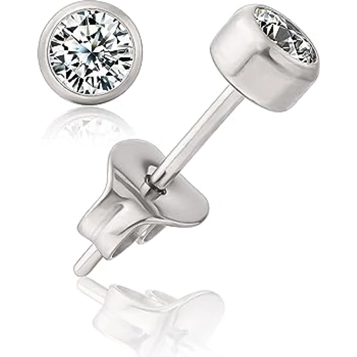 Limerencia G23 Reintitan Paar, hypoallergene Ohrringe mit 4mm kubischen Zirkonia und Schmetterling Verschluss, leicht und zeitlos für Damen und Mädchen – Bild 1