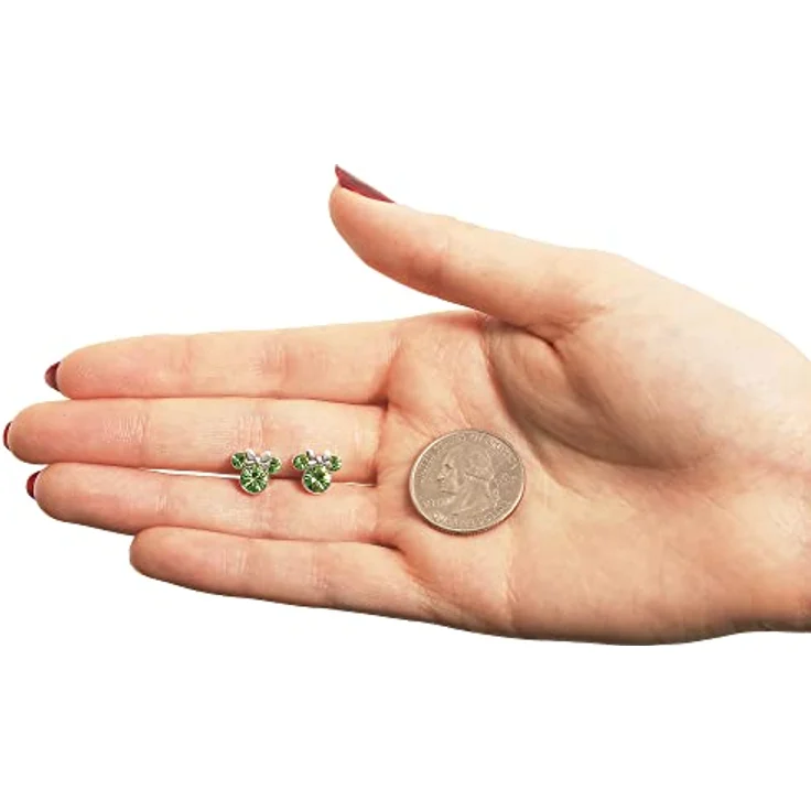 Disney Damen Minnie Mouse Geburtsstein-Ohrstecker mit Peridot-Kristall, silber-blitzbeschichtet – Bild 5