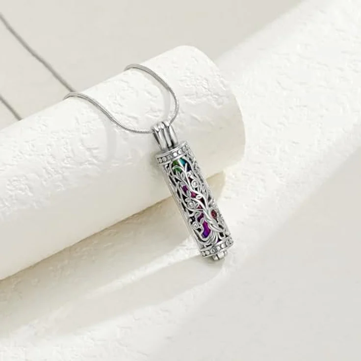 VCCWYQK Zylinder Kremation Schmuck, Edelstahl Halskette mit Baum des Lebens und Ascheaufbewahrung, für Frauen und Männer – Bild 5