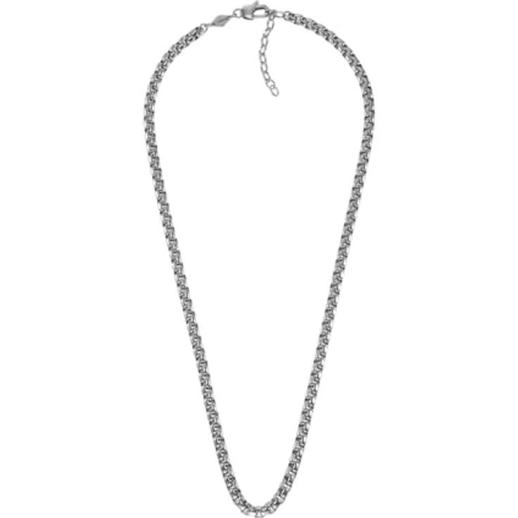 Fossil Herren-Halskette All Stacked Up, Edelstahl-Kette mit poliertem Finish, Silberfarben, 508mm+50mm lang, 5mm breit, Karabinerverschluss