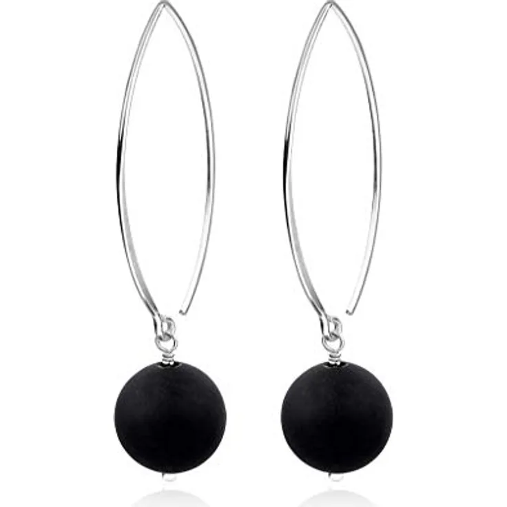 Nenalina Ohrringe Silber 925 Damen Ohrhänger mit schwarzen Onyx Kugeln 8 mm, modern in Handarbeit gefertigt