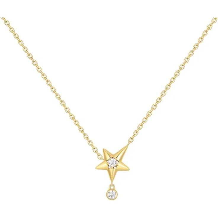 ANIA HAIE MELODIC POET Sparkling Star Drop Halskette, 925 Sterling Silber 14k vergoldet mit 2 Zirkonia, verstellbar von 40,5cm bis 45,5cm, inkl. Geschenkverpackung