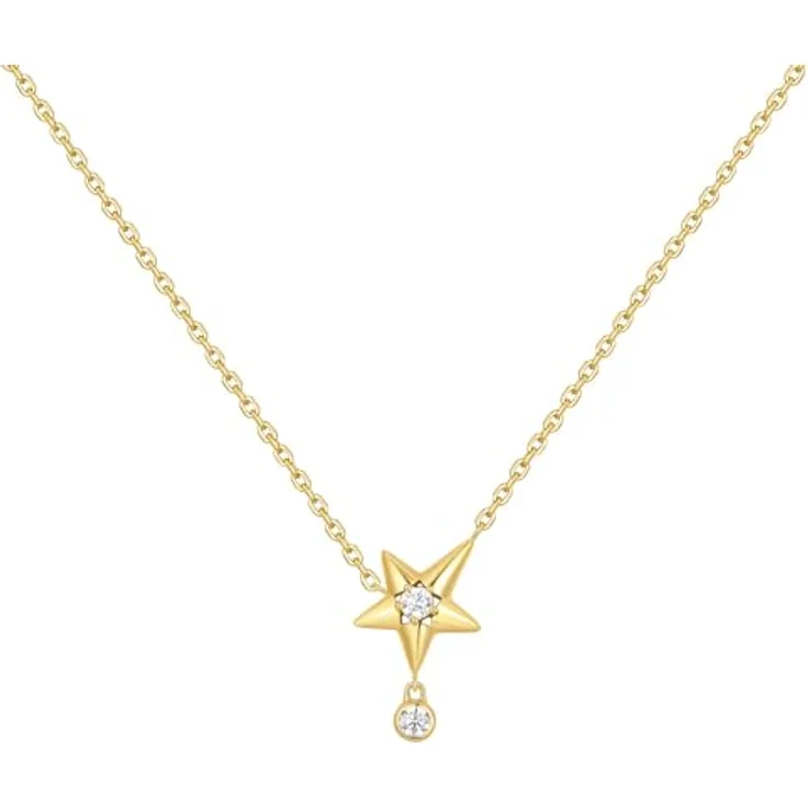 ANIA HAIE MELODIC POET Sparkling Star Drop Halskette, 925 Sterling Silber 14k vergoldet mit 2 Zirkonia, verstellbar von 40,5cm bis 45,5cm, inkl. Geschenkverpackung – Bild 1