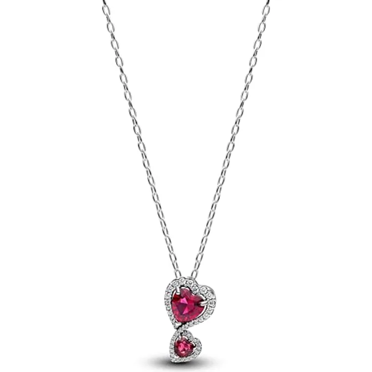 PANDORA PandoraTimeless Roter Strahlenkranz Herzen Anhänger Halskette aus Sterling Silber mit Zirkonia, 60 cm verstellbar