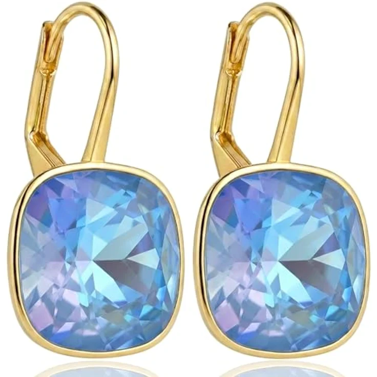 Nobel Damen Ohrringe 925 Sterling Silber vergoldet, Kristall Ohrringe mit österreichischen Markenkristallen, Ocean Delite Blau changierend, Made in Germany – Bild 1