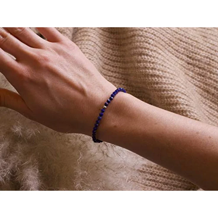 BERGERLIN Lapislazuli Armband mit 925 Sterling Silberperle, facettiert, Größe M, echtes Natursteinarmband – Bild 3