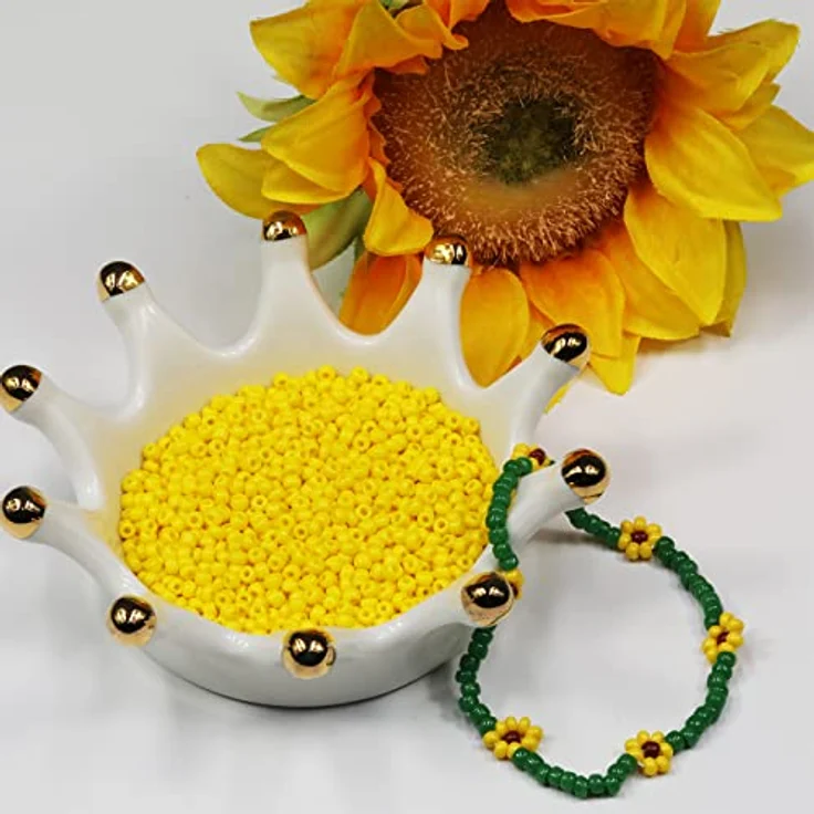 VOOMOLOVE 3 mm gelbe Rocailles-Perlen, 110 g, ca. 3200 Stück, 8/0 Glasperlen für Schmuckherstellung, DIY, handgefertigte Ohrringe und Taillenschmuck – Bild 4