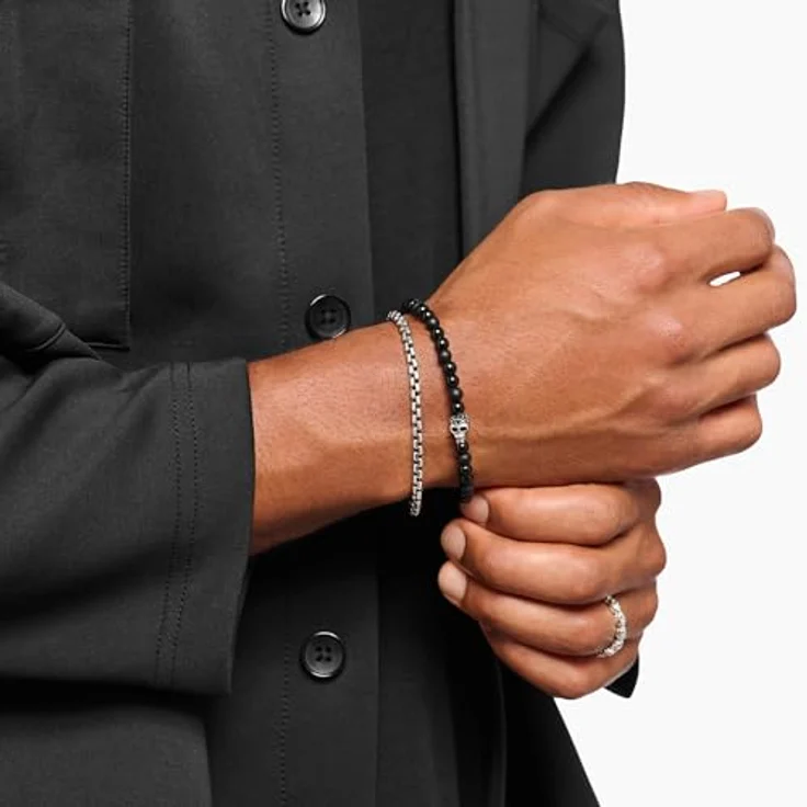 Thomas Sabo Talisman-Armband Skull aus recyceltem 925 Silber mit Obsidian Beads, Länge 21,00 cm, A2185-705-11-L21 – Bild 2