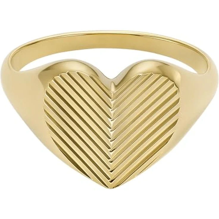 FOSSIL Damen-Siegelring Harlow Linear Texture Heart, goldfarbener Edelstahl, Größe 5-9 – Bild 2