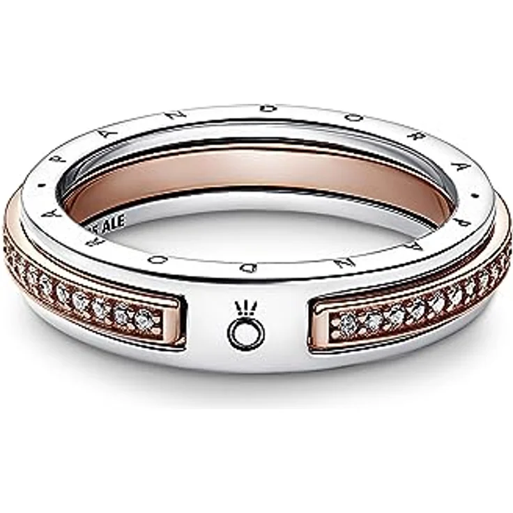Pandora Silberring Damen-Zweifarbig mit Logogravur und Pavé, 925 Sterlingsilber und Pandora Rose, 5 mm Breite – Bild 2