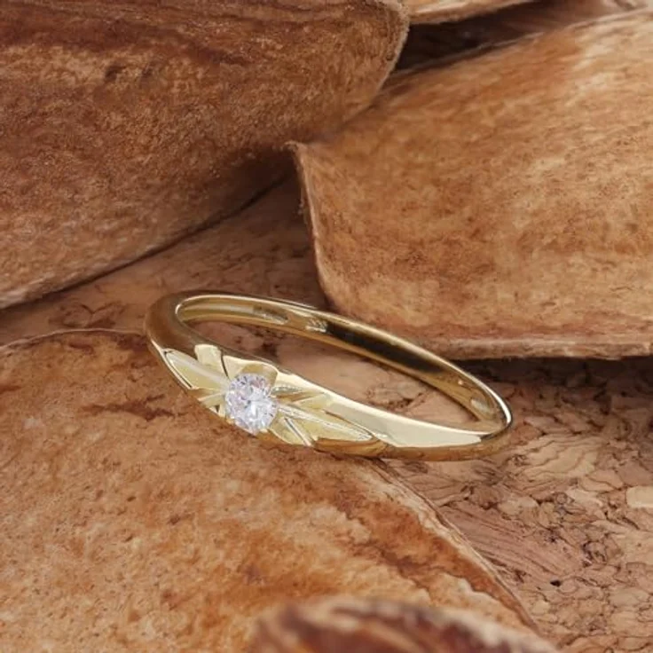 Glizz Goldring 8 Karat Gold 333 für Damen und Herren mit Zirkonia, poliert und funkelnd – Bild 2
