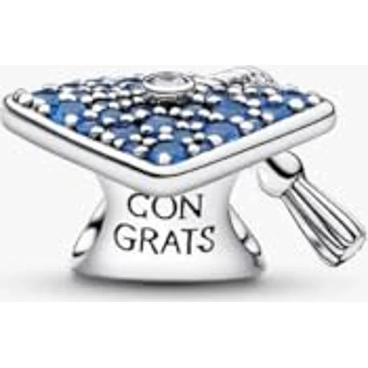 PANDORA Charm Abschlusskappe 2026, 925 Sterling Silber mit blauem Kristall und Cubic Zirkonia, Gravur "Congrats You made it", bewegliche Quaste, kompatibel mit Moments, 794461C01 – Bild 2