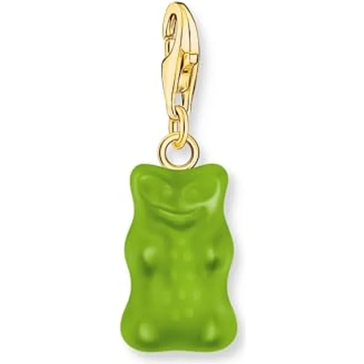 THOMAS SABO Charm-Goldbären-Anhänger, 18k vergoldet, aus recyceltem Silber, Grün und Orange, HARIBO x THOMAS SABO