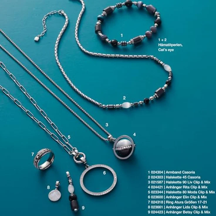 JEWELS BY LEONARDO Clip & Mix Betsy Anhänger, Ketten-Anhänger aus silberfarbenem Edelstahl mit Catseye-Perlen in Schwarz, Grau und Weiß, allergikerfreundlich, Maße 4,7 x 0,7 x 0,7 cm – Bild 5