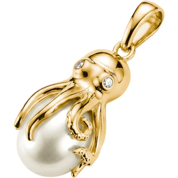 THOMAS SABO Kettenanhänger PE1010-M01-14, Vergoldet, Oktopus mit Imitationsperle und Zirkonia, 31 mm