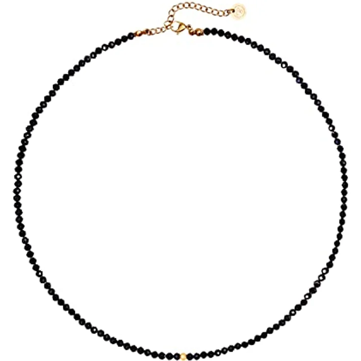 BERGERLIN Turmalin Halskette schwarz, Echte Turmalin Perlenkette mit vergoldetem Verschluss, Größe XS-S (40-45 cm) – Bild 4