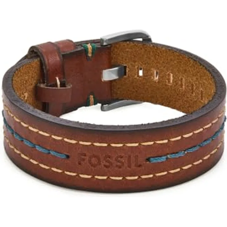 Fossil Everett Herren Armband, braunes Leder, matte Oberfläche, sichere Dornschließe, 261 mm lang, 21 mm breit
