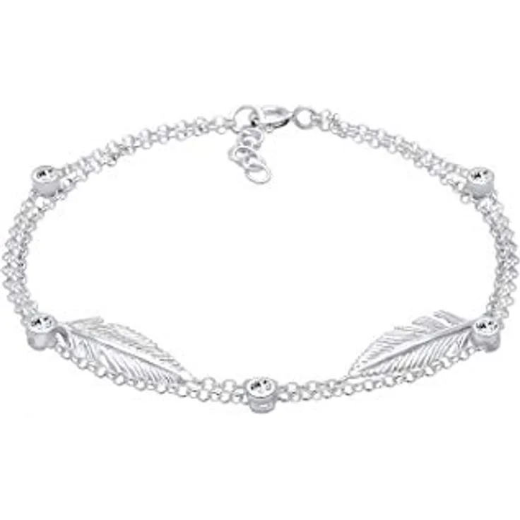 Elli Damen Armband Feder Anhänger mit Swarovski Kristallen, 16 cm, 925 Sterling Silber