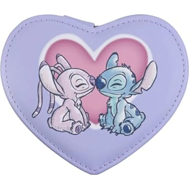 Disney Stitch & Angel Schmuckkästchen, herzförmige Reise-Schmuckschatulle mit Reißverschluss und zwei Fächern, offizielle Disney Verpackung