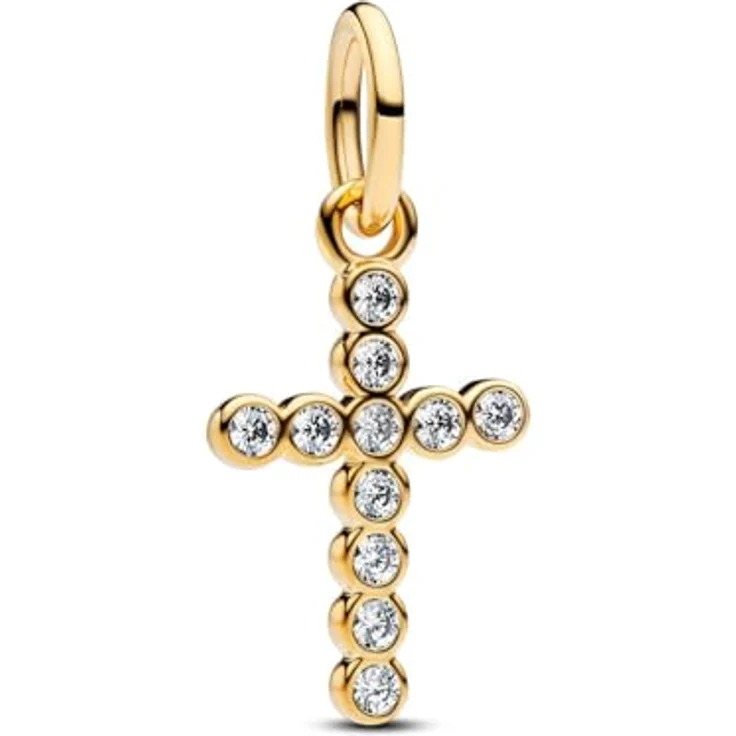 PANDORA Moments Kreuz Charm-Anhänger aus Sterling Silber mit 14k vergoldeter Metalllegierung und Zirkonia, kompatibel mit ME und Moments – Bild 2