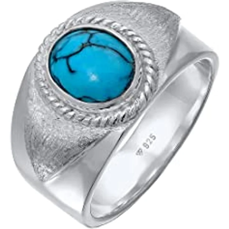 Kuzzoi Siegelring Herrenring mit Howlith (10 mm) Stein Türkis, 925 Sterling Silber, massiver Vintage Silberring, Größe 64 – Bild 1