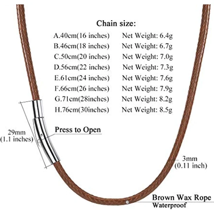 Richsteel Lederkette Herren, 2/3mm schwarzes/braunes Lederhalsband mit 316L Edelstahlverschluss, 40-76cm, ideal für Männergeschenke – Bild 5