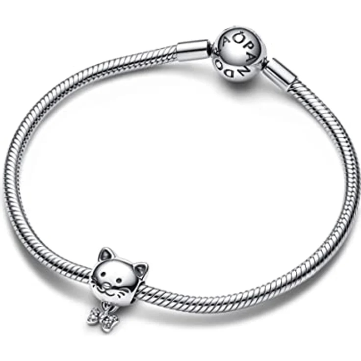 PANDORA Katze & Schleife Charm, Sterling Silber mit Zirkonia, kompatibel mit PANDORA Moments Armbändern – Bild 3