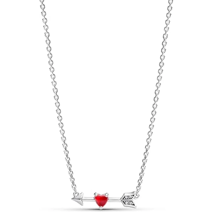 PANDORA Moments Pfeil & Murano-Glas-Herz Halskette aus Sterling Silber mit Zirkonia, rot, 50 cm, 393669C01-50 – Bild 1