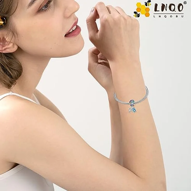LNQOBU Silber 925 Charms Anhänger für Armbänder, kompatibel mit Pandora, inkl. Spacer Bead, 4,5-5 mm Lochgröße – Bild 4