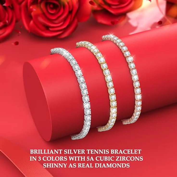 J.Fée Tennisarmband, Roségold mit 5A Zirkonia, verstellbar, S925 Silber, Geschenkbox – Bild 5