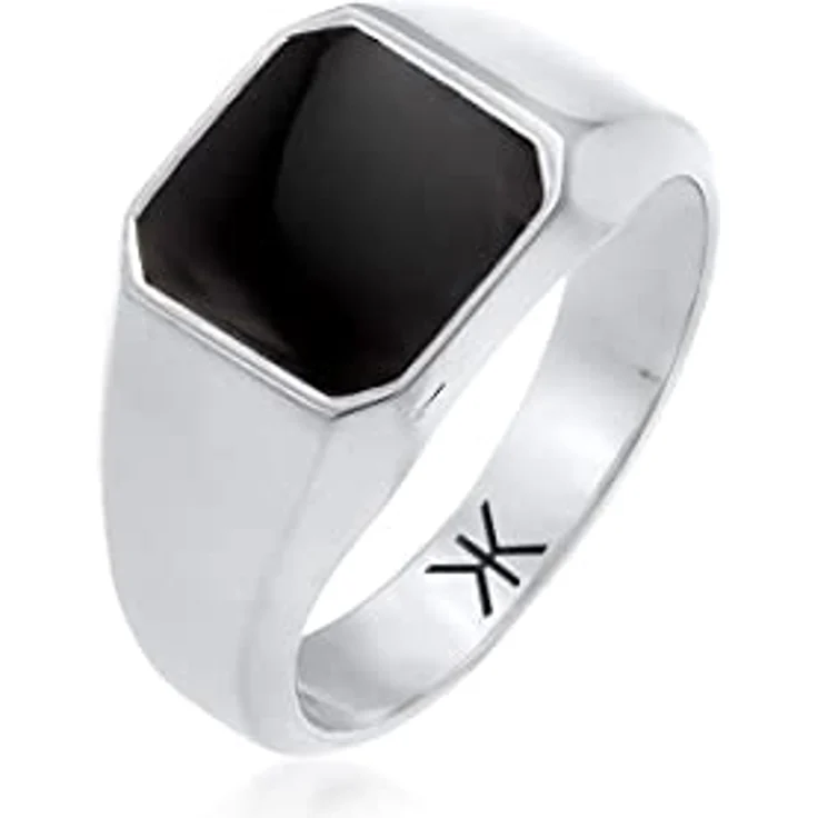 Kuzzoi Siegelring Herrenring Achteck Schwarz mit Emaille in 925 Sterling Silber, 10 mm breit, Ringgröße 66, poliert – Bild 1