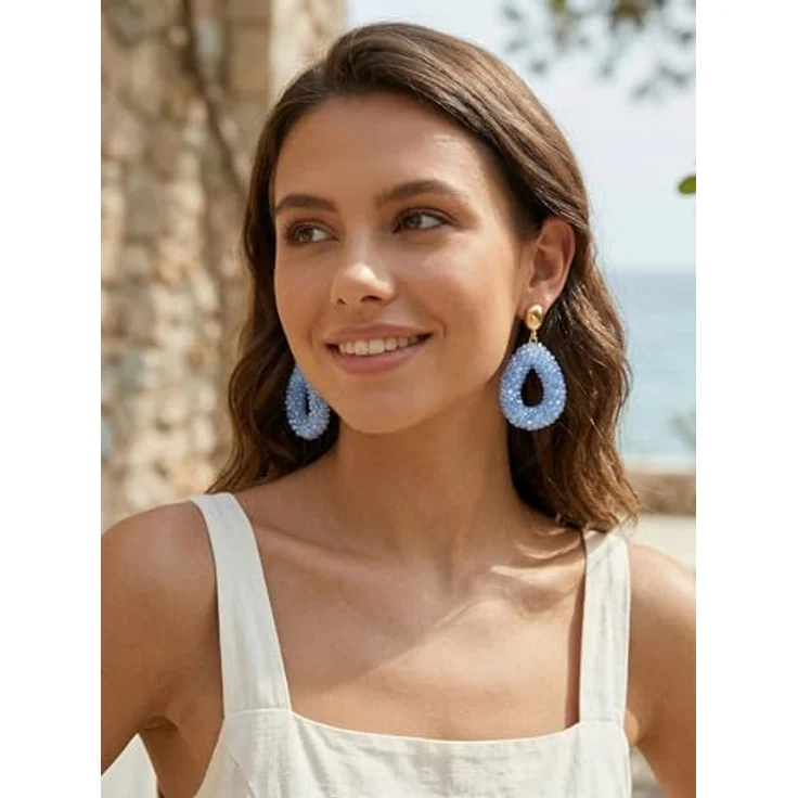 Joya Love Boho Ohrringe hängend, tropfenförmige Reisperlen, leicht, hypoallergen, verfügbar in Beige, Schwarz, Orange, Grün und Braun – Bild 5