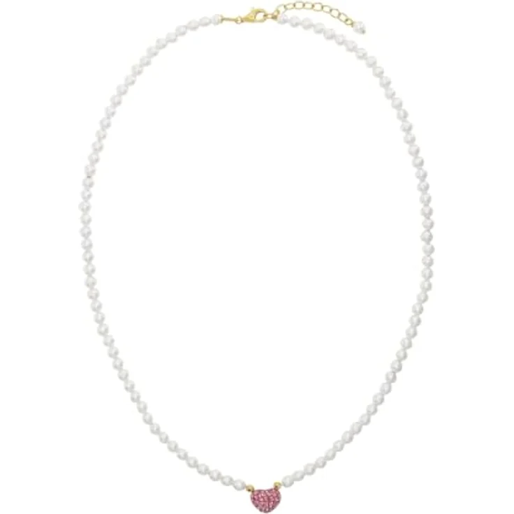 Amor Kette mit Herz-Anhänger, 925 Sterling Silber, mit Muschelkernperle und Kristall, 42+3 cm, in Schmuck Geschenk Box – Bild 2