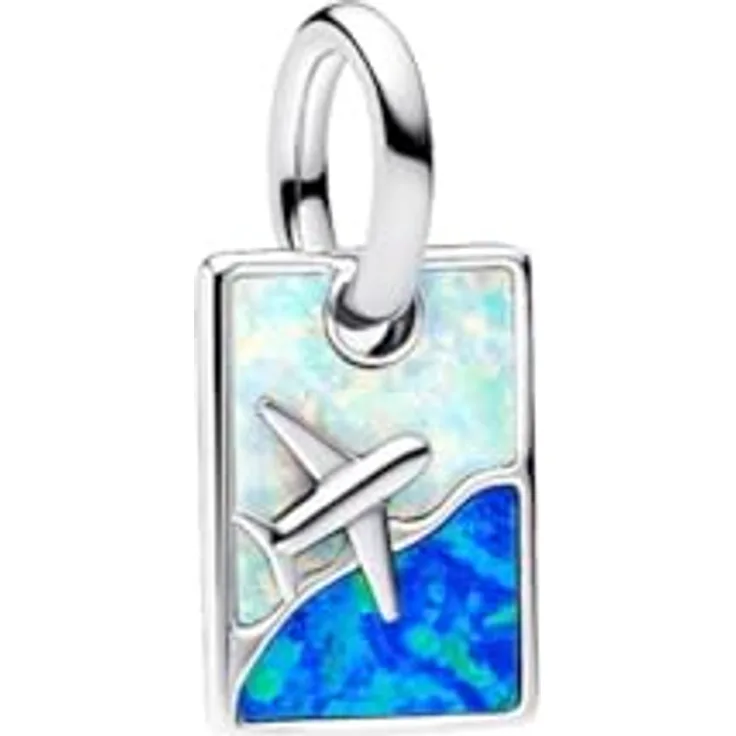 PANDORA Moments Reise Charm-Anhänger, Sterling Silber mit Synthetischem Opal, kompatibel mit ME und Moments Kollektion, 793913C01