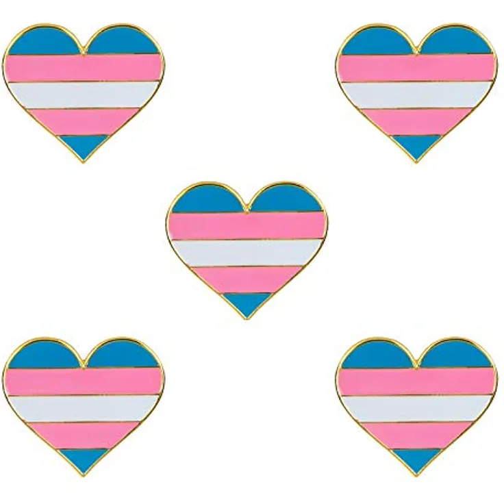 Sinwinkori Pack mit 5 Transgender Pride Herzform Anstecknadeln, hochwertige Broschen Pins aus Metall und Emaille, 22 x 25 mm