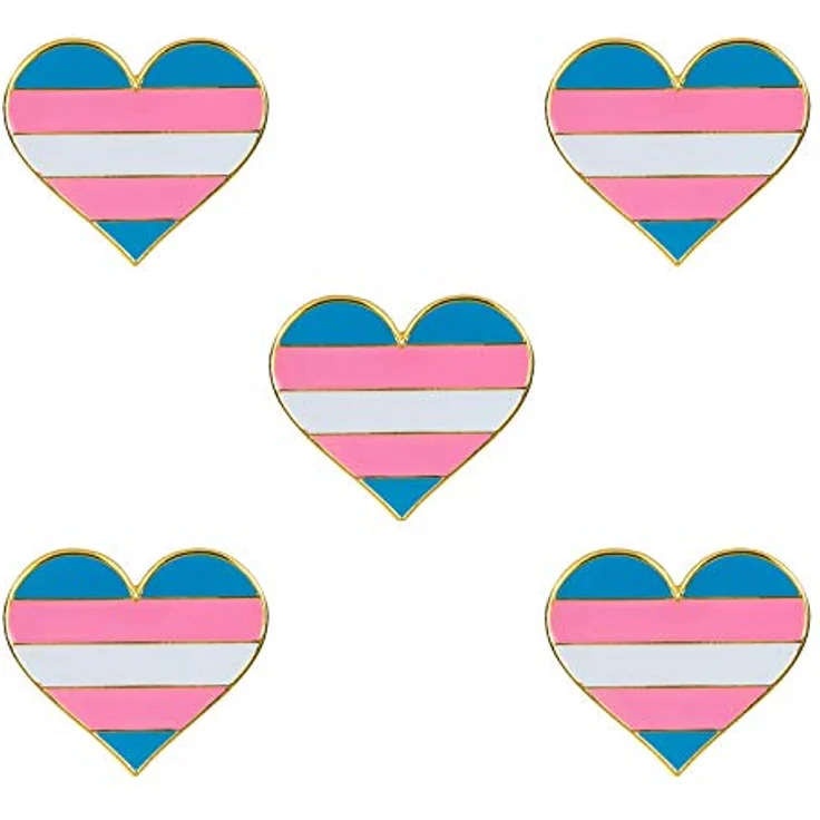 Sinwinkori Pack mit 5 Transgender Pride Herzform Anstecknadeln, hochwertige Broschen Pins aus Metall und Emaille, 22 x 25 mm – Bild 1