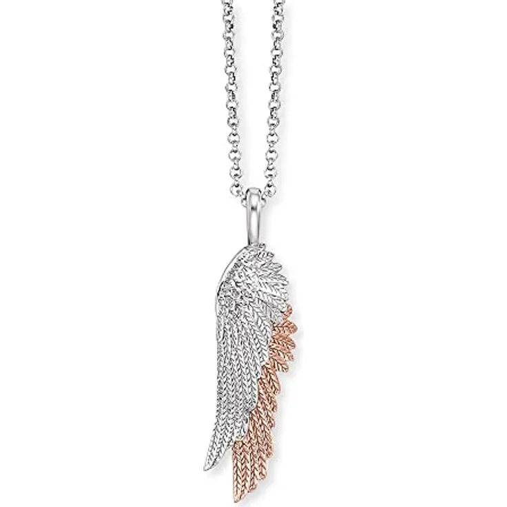 Engelsrufer Wingduo Damen Halskette, Sterling Silber mit Flügel Anhänger in Silber/Roségold, verstellbar in drei Längen, nickelfrei, Karabinerverschluss