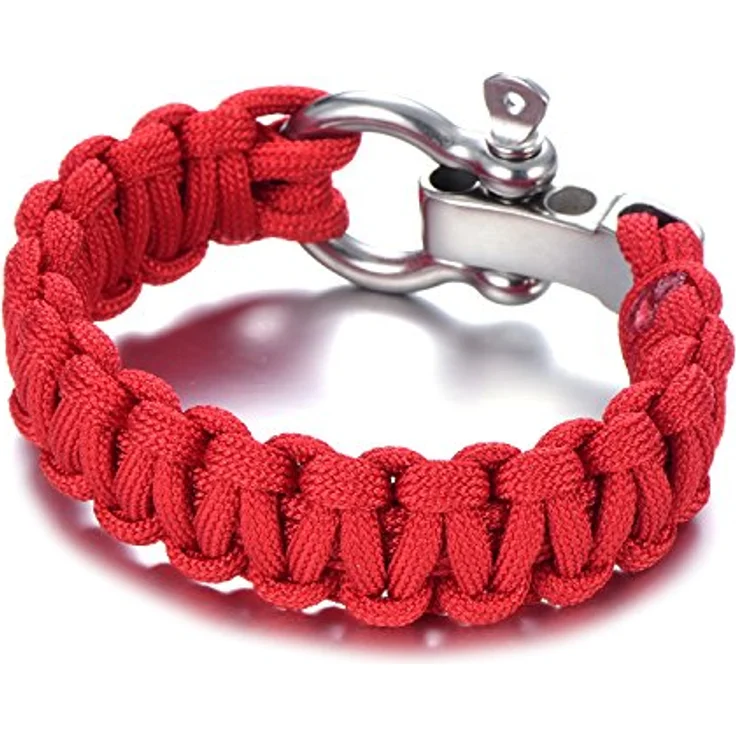 DonDon Herren Survivalarmband Paracord Outdoor Armband, geflochten, rot, Edelstahlverschluss, längenverstellbar, 2,5 m Seil entflochten – Bild 3