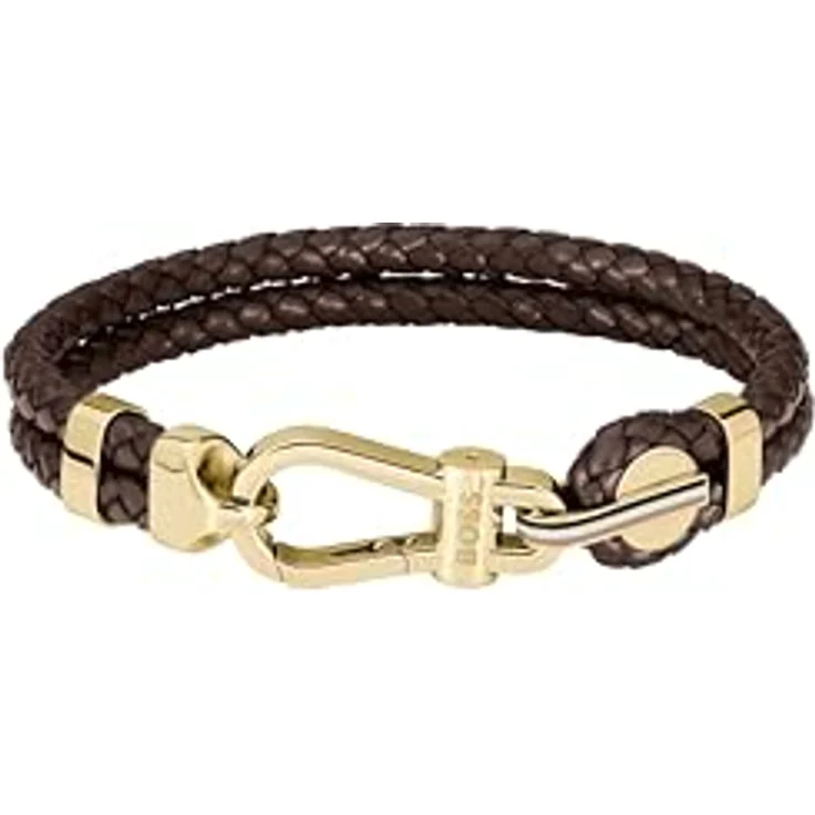BOSS Jewelry Armband ARES PRIME, Herren-Armband aus braunem geflochtenem Leder mit goldfarbenem Edelstahlkarabiner, 190 mm Umfang – Bild 1