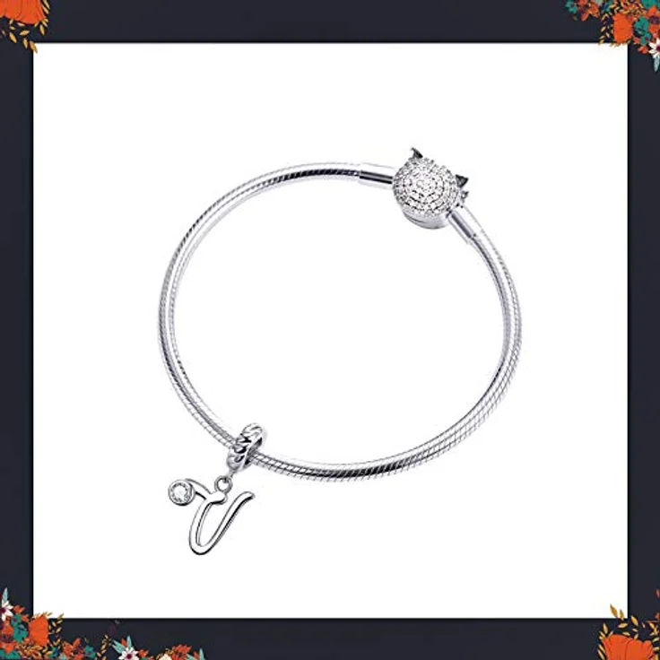 LaMenars Buchstabenanhänger A-Z, Charm aus 925er Sterlingsilber mit kubischem Zirkonia, kompatibel mit Pandora & Europäischen Armbändern – Bild 2
