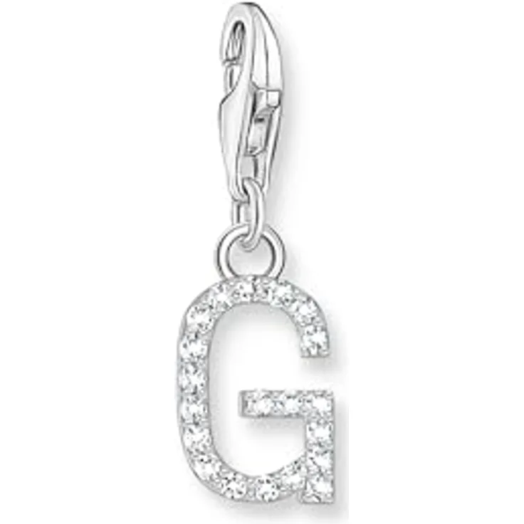 THOMAS SABO Charm-Anhänger Buchstabe G, 925er Sterlingsilber mit weißen Steinen