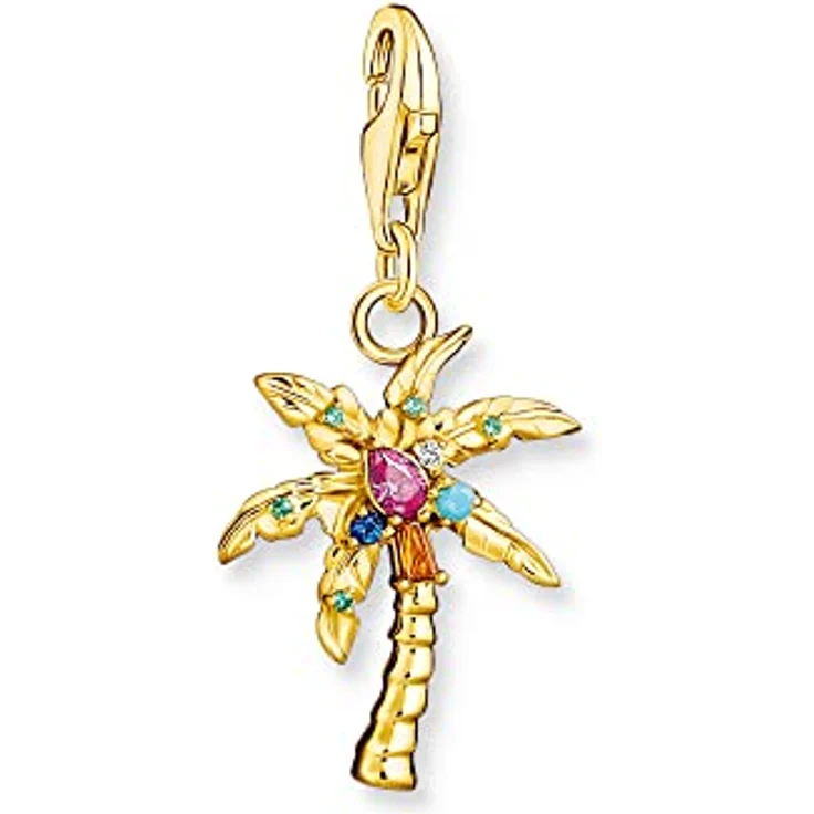 THOMAS SABO Charm-Anhänger bunte Palme aus 925er Sterlingsilber mit 750er Gelbgold-Vergoldung, 29 x 14 mm, farbige Steine – Bild 1