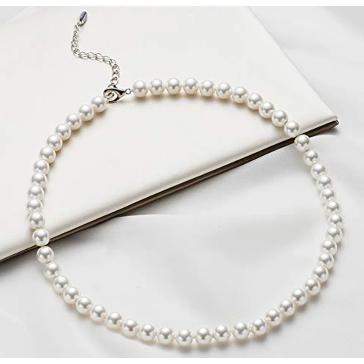 Bulinlin Damen Choker Halskette mit Muschel- und Perlenstrang, 8mm weiße Perlen, Geschenk in Geschenkbox – Bild 4
