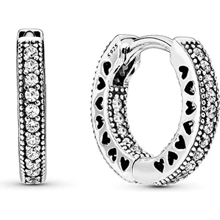 Pandora Creolen Signature 296317CZ, 925er Silber mit Zirkonia-Besatz, 1,3 cm Länge