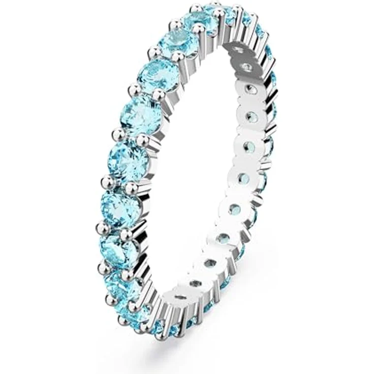 Swarovski Matrix Ring, Rhodinierter Damenring mit Blauen Swarovski Kristallen, Aquamarin-Design – Bild 2