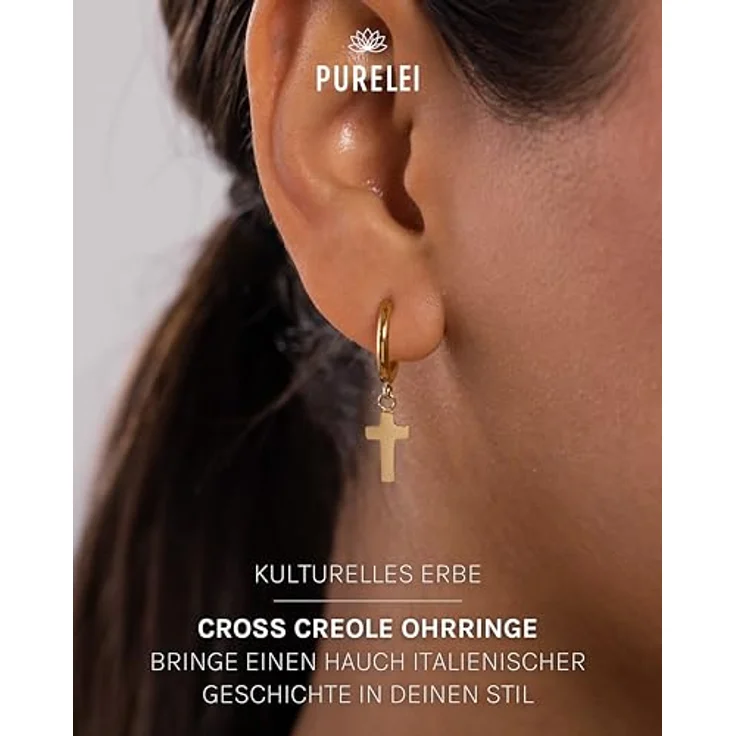 Purelei Cross Creole Ohrringe Gold, Damenohrringe aus Edelstahl, wasserfest, 13,9mm Durchmesser, eleganter Modeschmuck – Bild 2